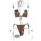 Bikini L00037 New Arrivals Lady Sexy 2 Piece Brown Thong Bikini High Cut Bandage Triangle Bathing Suit