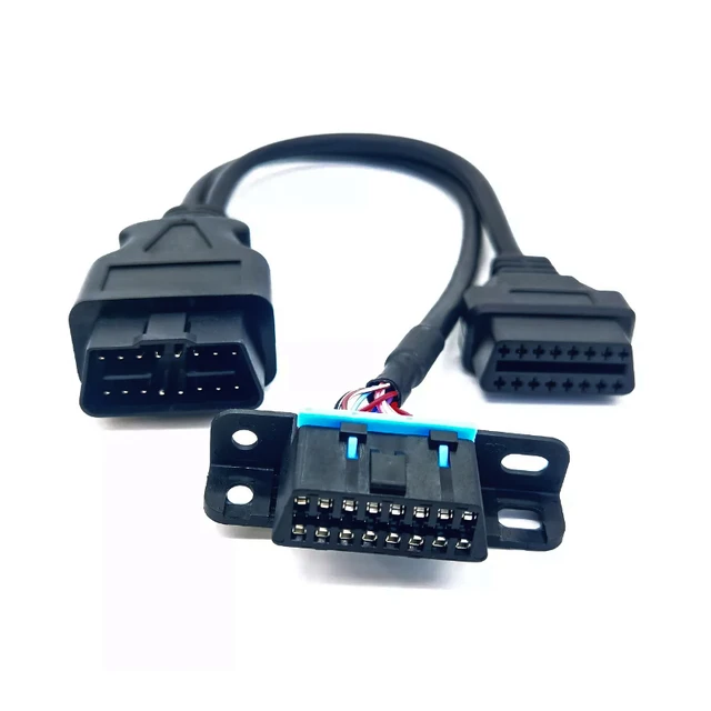Full 16pin OBD2 OBD II Splitter Y Cable Male to 2 Female Extension Adapter  with Mount  Bracket  Wire Harness