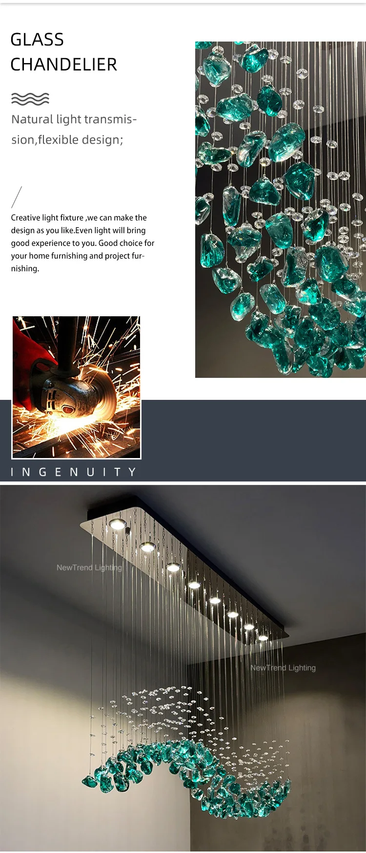 CPL-386 Custom Indoor Decoration Hall Ballroom Hotel Staircase Living Dining Room LED Glass Chandelier Pendant Light manufacture