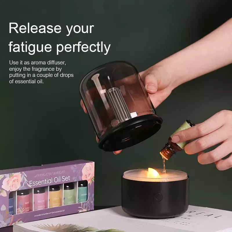 Flame Air Diffuser Candlelight Humidifier 120ml Portable Essential Oil Diffuser Waterless Auto-Off Aroma Diffuser