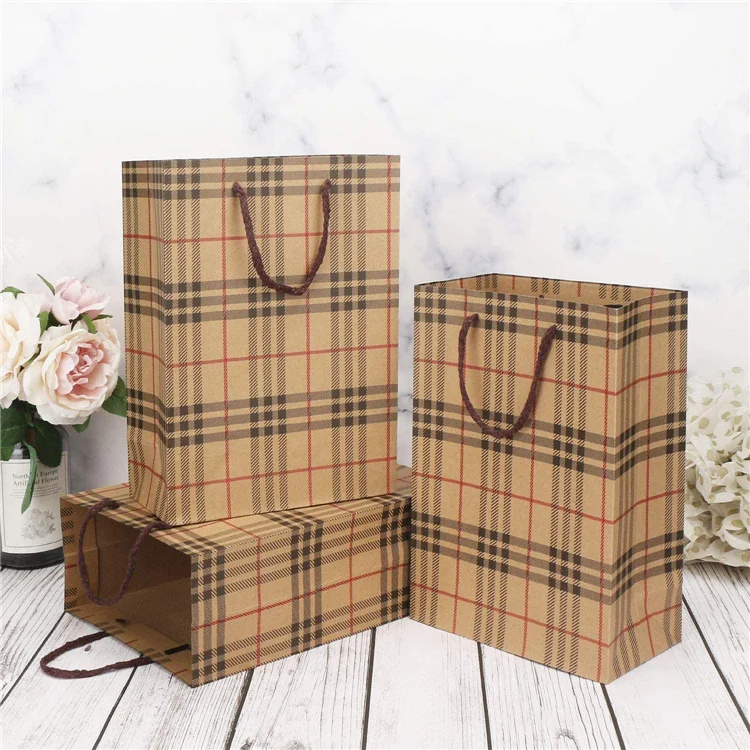 wholesale customized high quality plaid gift bags striped paper