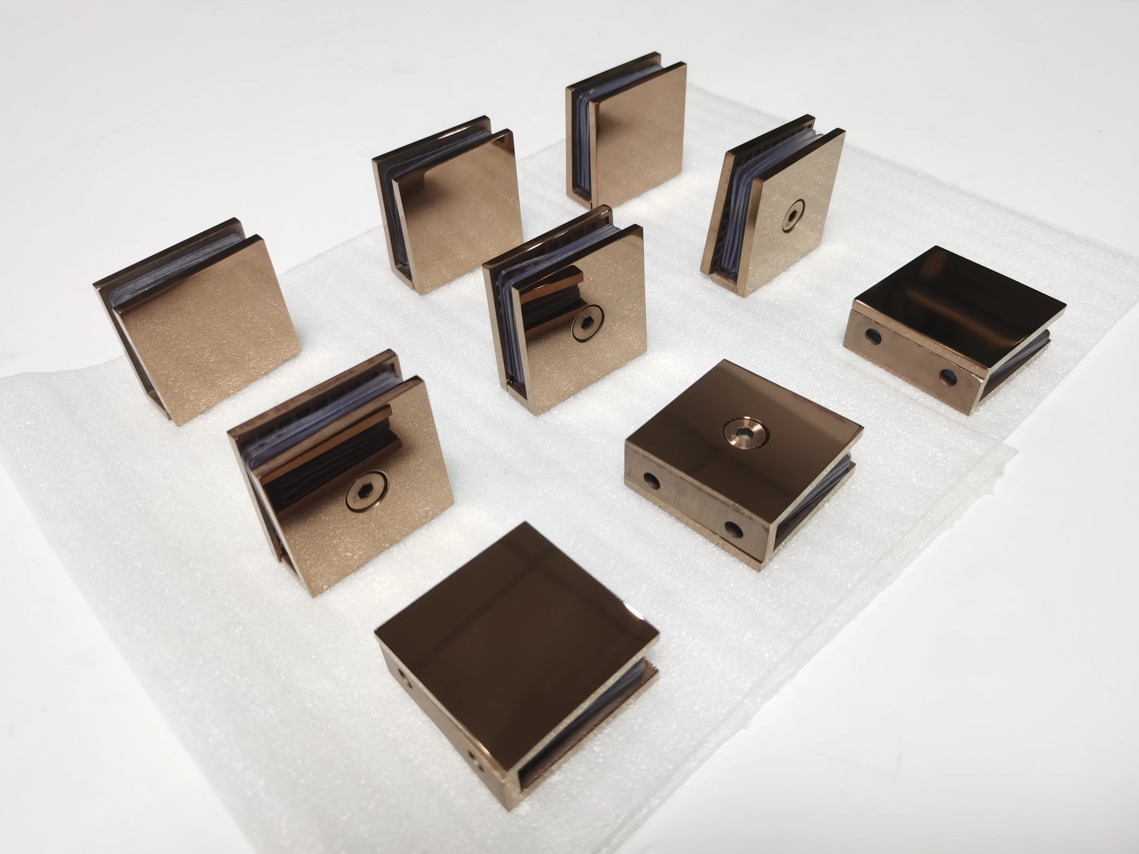 Rose Gold Quality Glass Clamps Square Wall to Glass Clip Casting Clamp for Shower Fittings