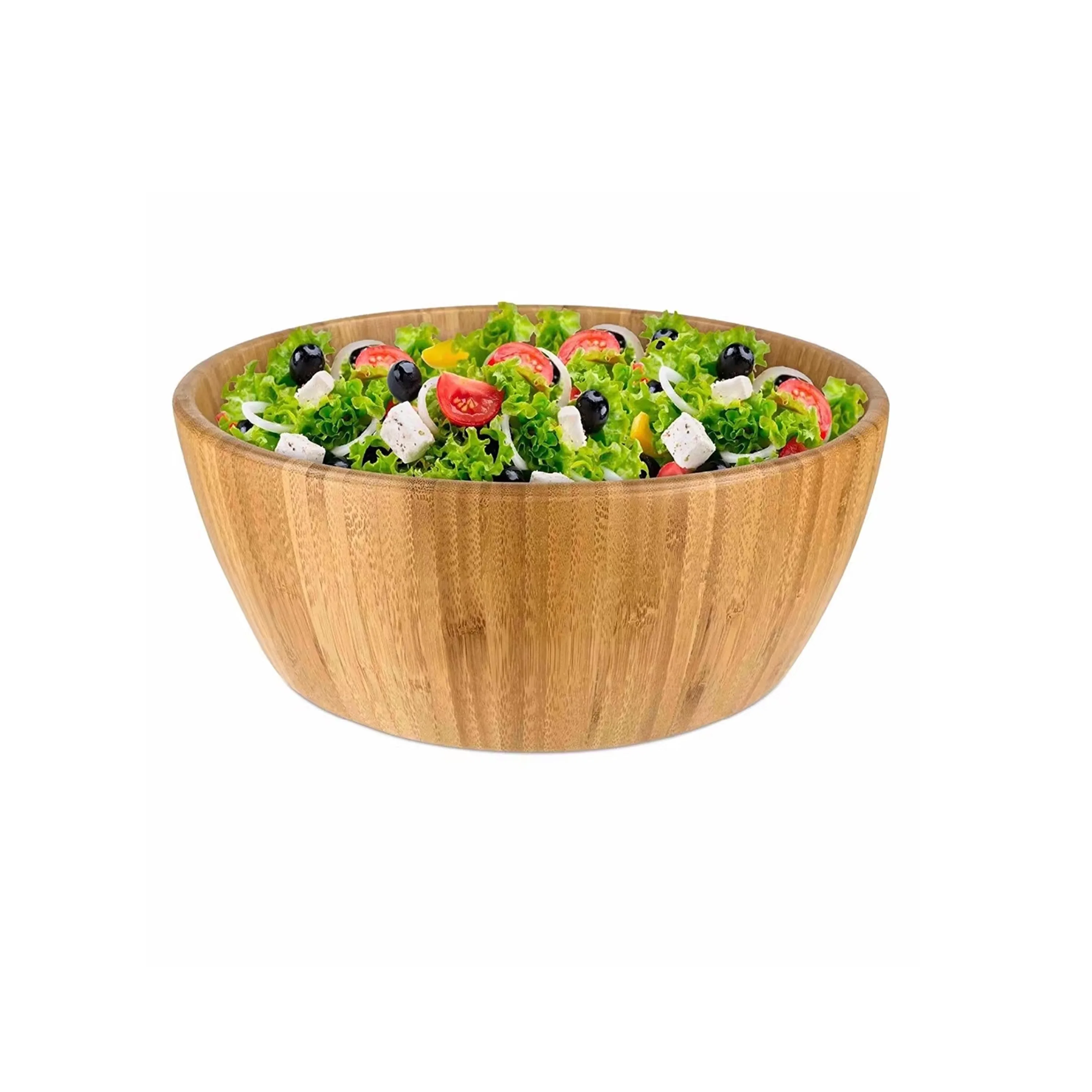 product bamboo salad bowl large round wooden serving bowl for salad fruit popcorn snacks mixing bowl for kitchen rustic farmhouse decor-2