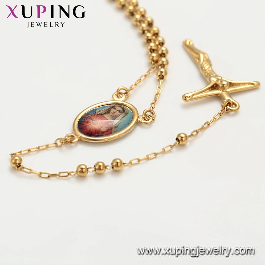 46257 xuping jewelry elegant religious necklaces cross bead shaped 24k gold plated necklaces 2019
