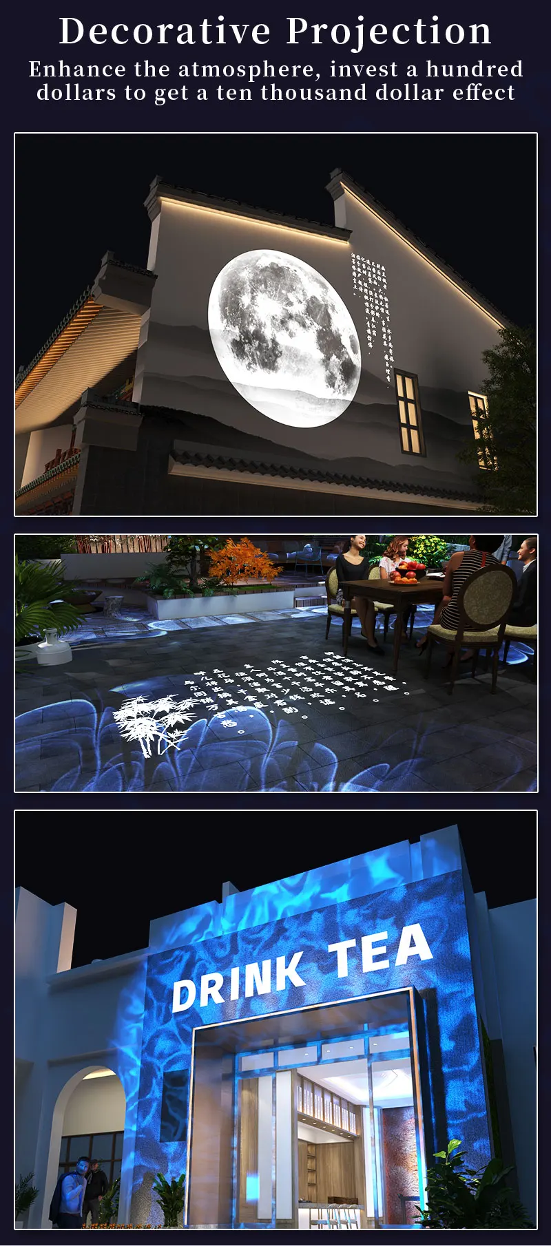 Logo Projector Free Custom Advertising Lights 100W150W Led Gobo Light Business Sign Wall Projection Lamp Outdoor Waterproof IP67