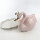 Bird Tray Butter Tray White Pink Swan Shaped Unique Covered Decorative Bird Ceramic Butter Dish Tray With Lid