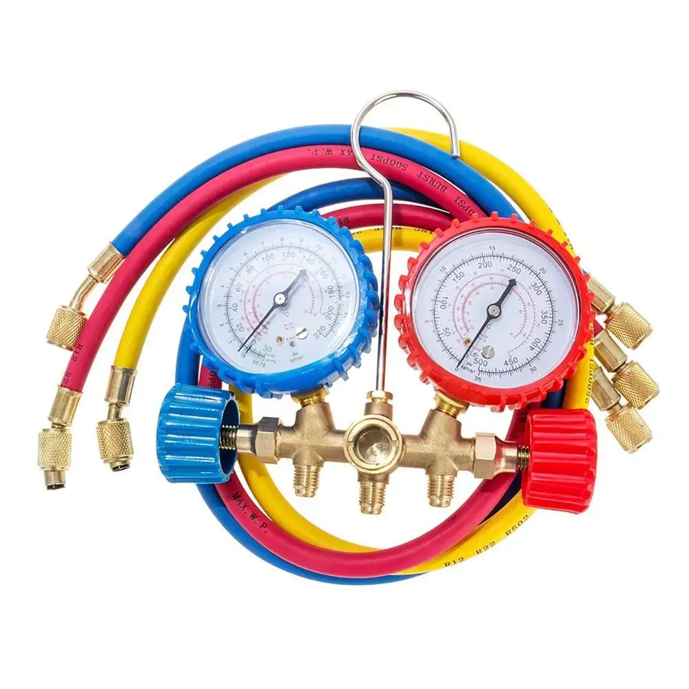 Auto Air Conditioning R134a Manifold Gauge with charging hoses and quick couplers manufacture