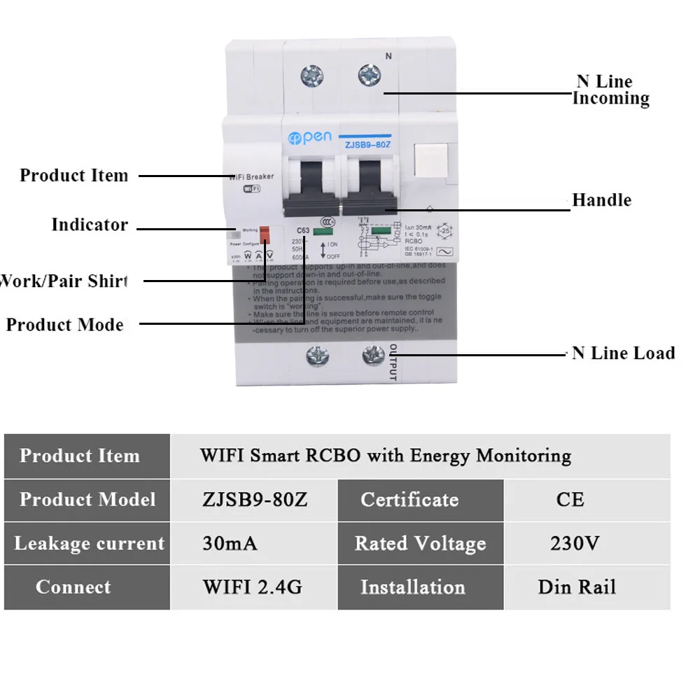 P Wifi Ewelink App Smart Intelligent Leakage Circuit Breaker Rcbo With