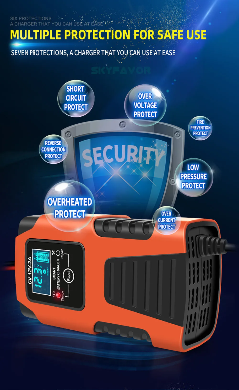 Most selling 6 volt battery charger 6V 12V 2A Universal automatic deep cycle lead acid pulse repair motorcycle battery charger