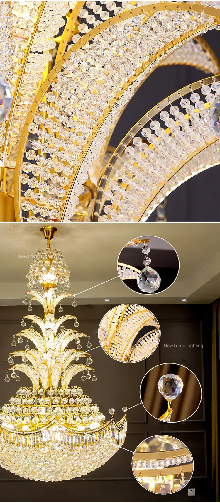 CPL-204 Custom Large Indoor Decoration Hotel Church Staircase Luxury LED Crystal Chandelier Lamp factory