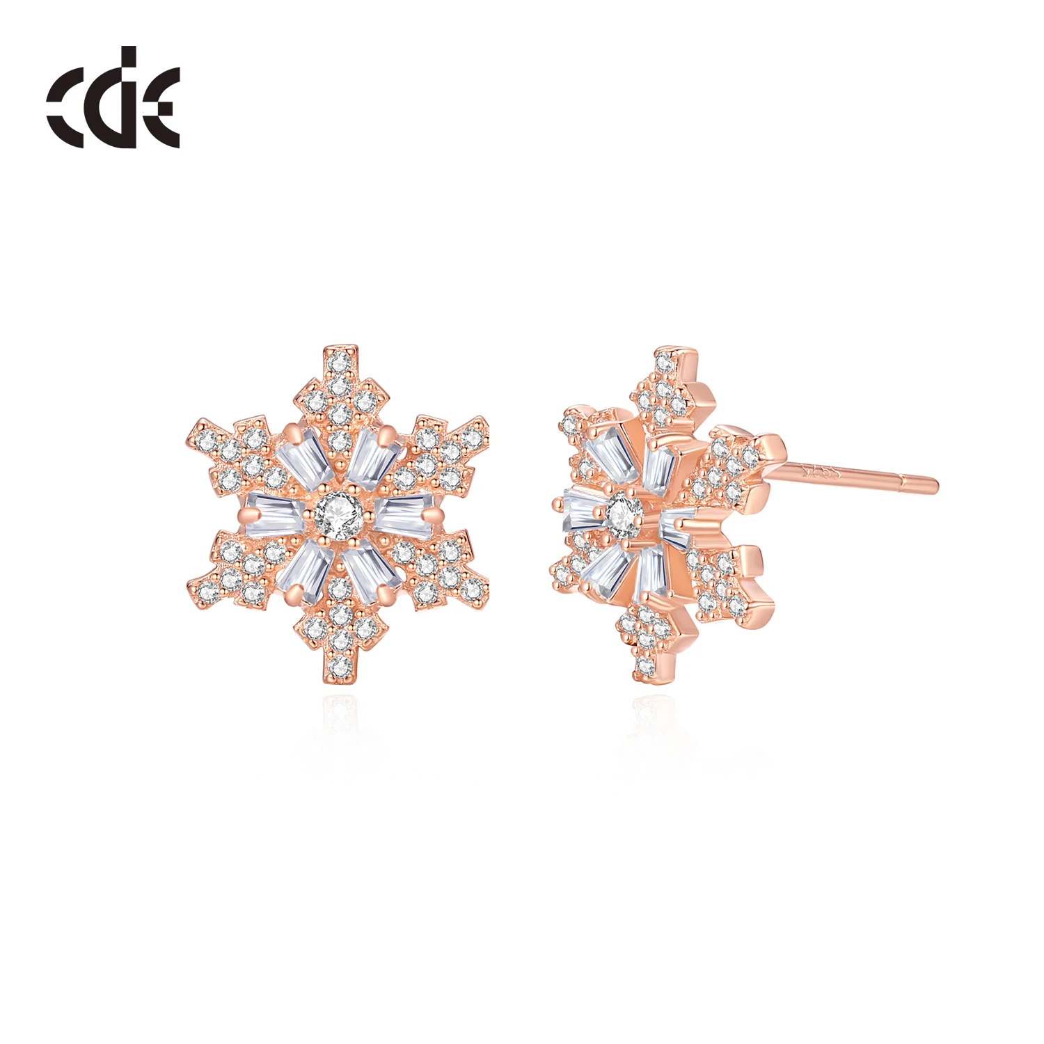 CDE Z16386 Fine 925  Sterling Silver Jewelry Zircon Snow Earrings Wholesale Rose Gold Plated Stud Earring Christmas Earring