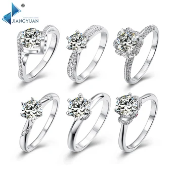 New Trendy White Gold Plated 925 Sterling Silver High Quality 1ct 6.5mm Moissanite Engagement Rings