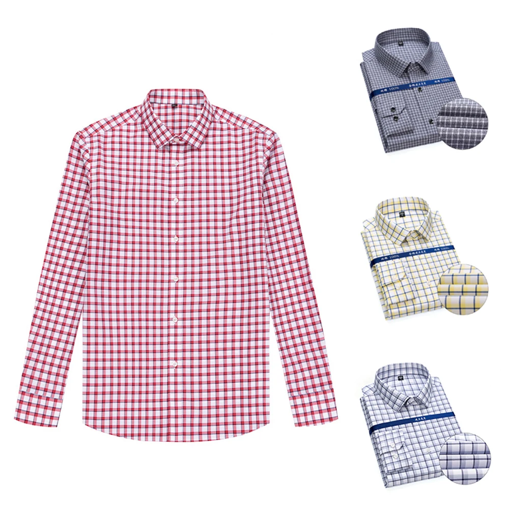 Cotton Spandex Red Check Shirts 