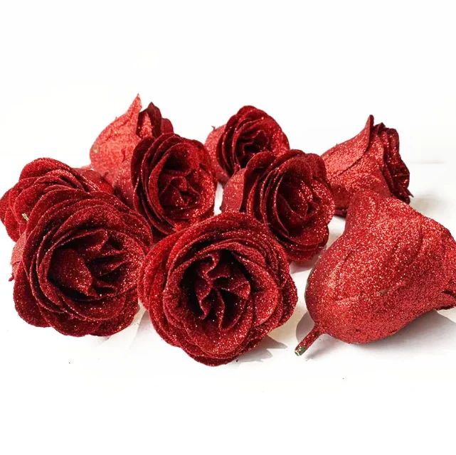 Wholesale Valentine's Day Crystal Roses Glitter Powder Simulation Flower Head for Wedding