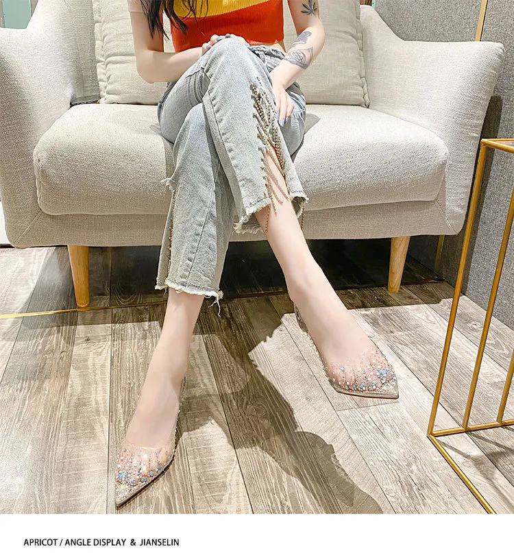 Sexy pointed side hollow rivets nightclub high heels women's shoes