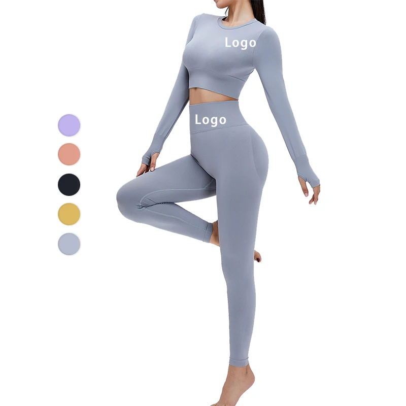 New Design Solid Color Nude Feeling Comfortable Workout Sets Long Sleeves Finger Hole Fitness Wear Sexy Yoga Bra And Pants Sets
