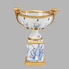 Hotel Handcraft Chinese Style Art Luxury Palace Hotel Villa Mansion Home Decor Ceramic Vase With Brass Fruit Plate