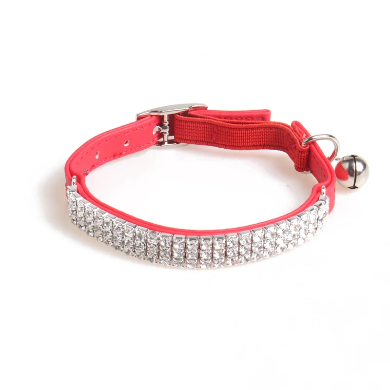 Wholesale Rhinestone Dog Cat Collar High Quality Pu Leather Puppy Cat Collar with Bell