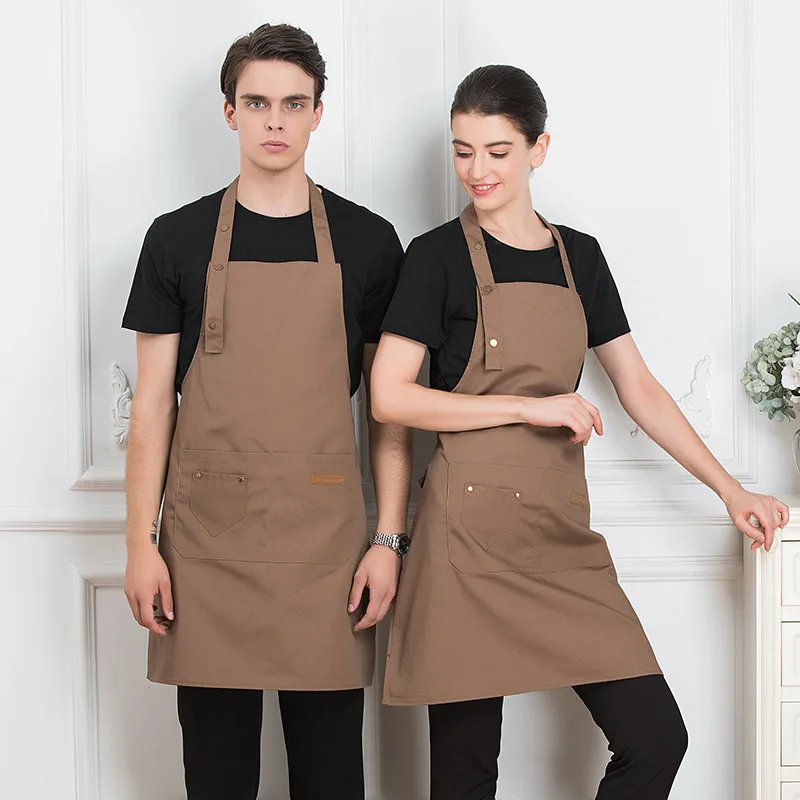 Wholesale Custom Logo Print Color Adjustable Cooking Waterdrop Resistant Kitchen Cotton Aprons Kitchen Chef With Pocket