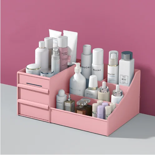 Factory Wholesale Plastic Makeup Organizer Case Desktop Cosmetics Storage Box Skincare Jewelry Organizer Bin with Drawer