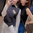 Black Vest Irregular Black Sleeveless Wool Knit Vest Worn Waistcoat For Women