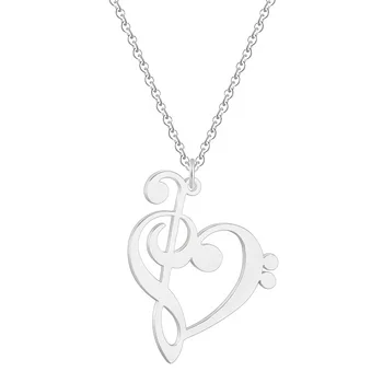 New Arrival Music Note Heart of Treble and Bass Clef Silver/Gold/Rose gold Plated Stainless Steel Music Note Pendant With Chain