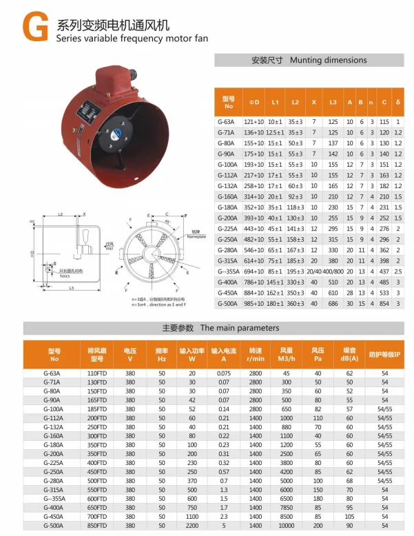 G-80a Variable Frequency Motor, 380V, Axial - detail 2