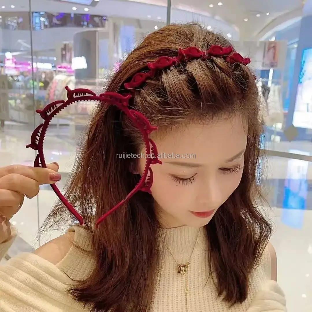 Women's Simple Non-Slip Braided Hair Accessory Red Organized Hair Hoop for Baby Department Fashionable Sweet All New
