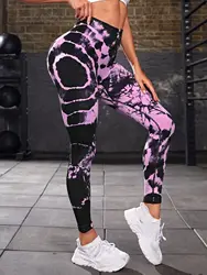 Hot selling tie dyed yoga pants sports high waist and hip lifting tight fitness pants women's fitness clothes