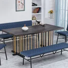 Metal Wood Table Cheap Restaurant Furniture Industrial Metal Wood Rectangle Dining Table