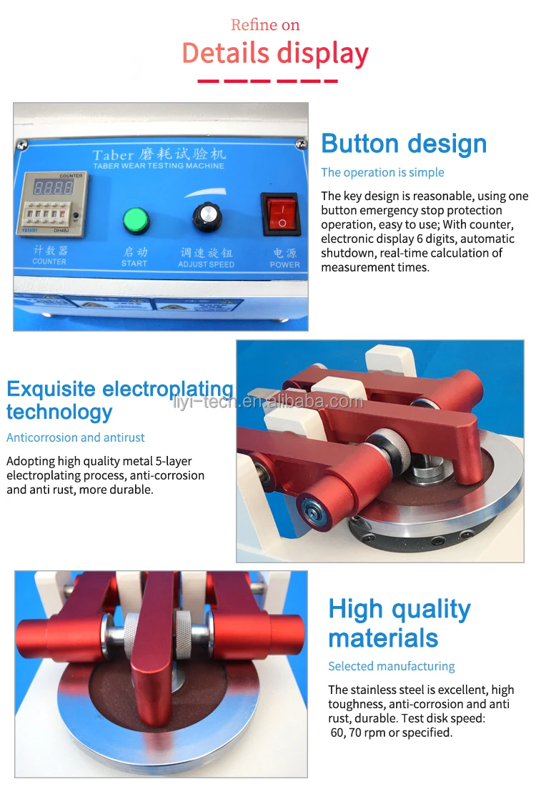 LY Taber Abrasion Tester with 12 Months Warranty ASTM D4060/D4157/D1044 Standard and Test Load 250g-1000g for Fabric Abrasion Testing