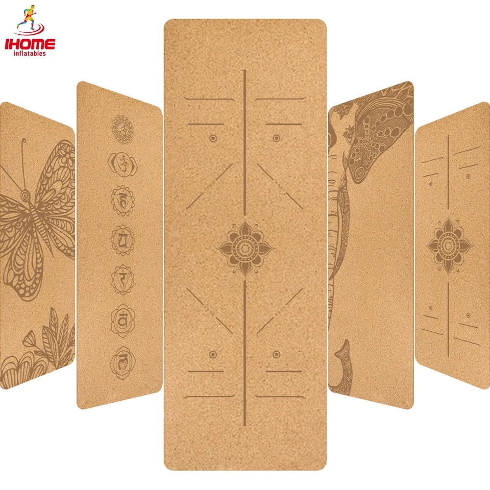 Natural Cork TPE Yoga Mat Non Slip Gym Exercise Workout Pads W//Position Line