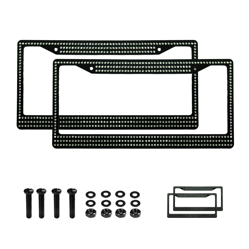 Black Diamond Bling Glitter Crystal Rhinestone Metal USA Car License Plate Frame supplier