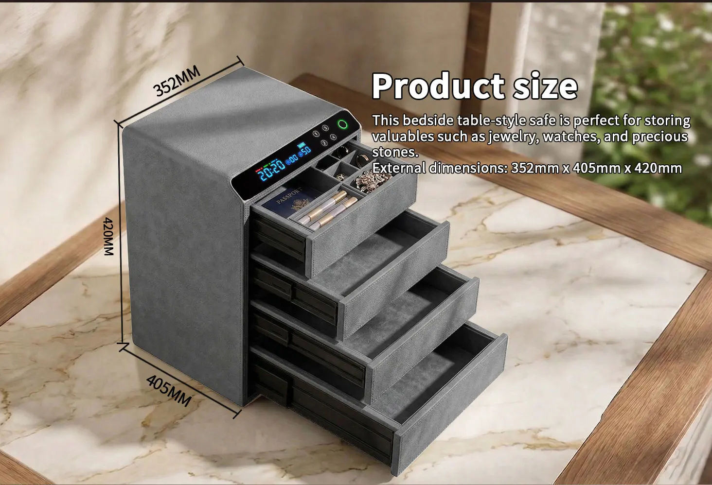 dr 1274 ft ceqsafe smart hot selling luxury leather 4 drawers jewelry safe box home intelligent fingerprint wifi all steel anti theft safe-2