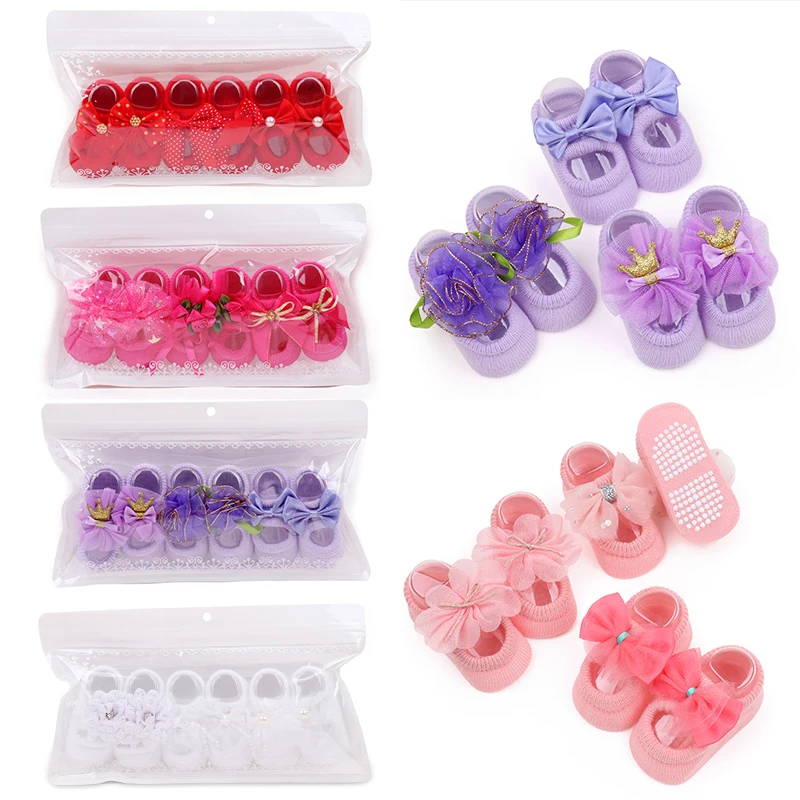 Baby Girls Lace Bow Flower Boneless Socks 0-6-9 Months Infants Floor Breathable Absorbent Cotton Socks factory