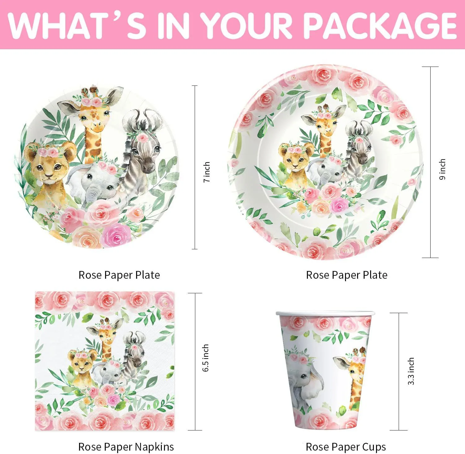 Jungle Safari Theme Birthday Party Supplies Pink Safari Jungle Animal Tableware Set Birthday Party Baby Shower