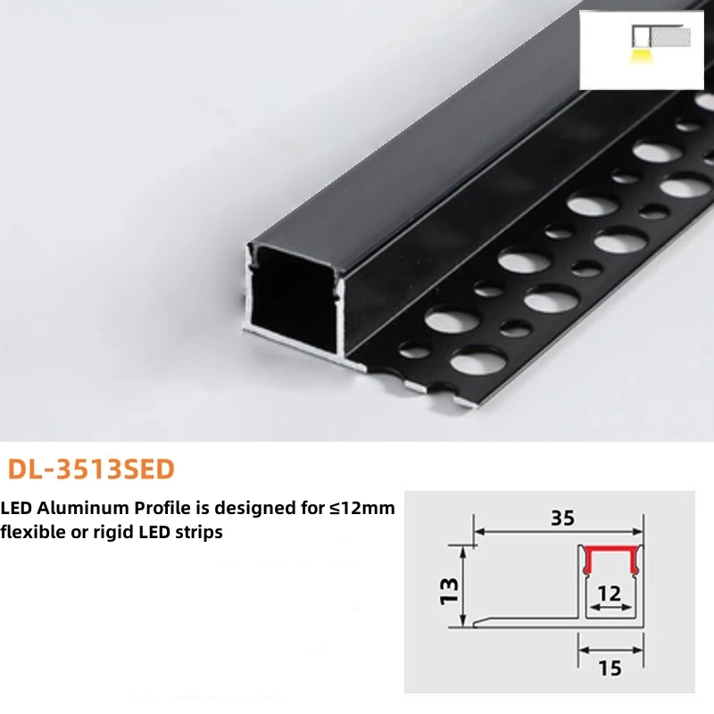 Empotrado con brida para LED Trimless 8-12mm tira ranura perfil difusor 2 metros yeso-En empotrado canal de aluminio LED Delgado