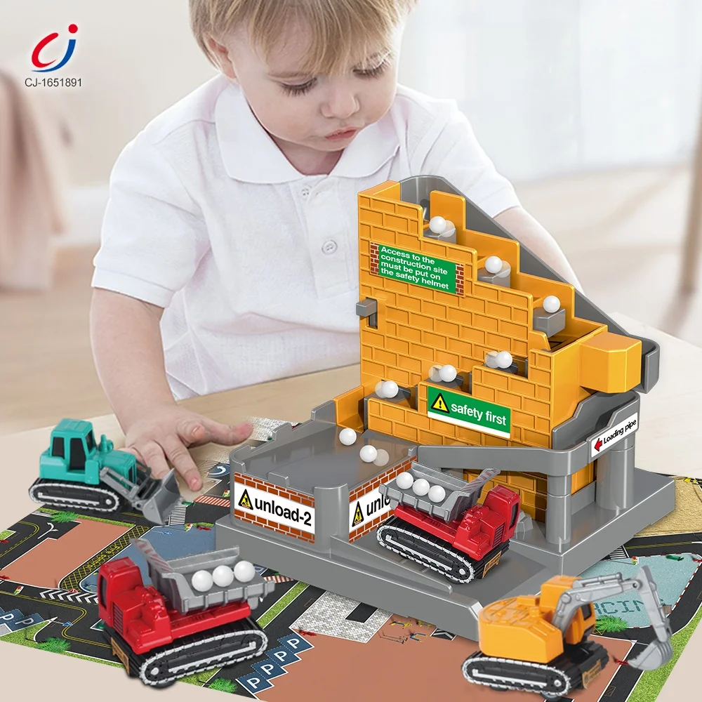 Chengji kids ball rolling climbing stair slot track toys engineering vehicle alloy car parking lot toy
