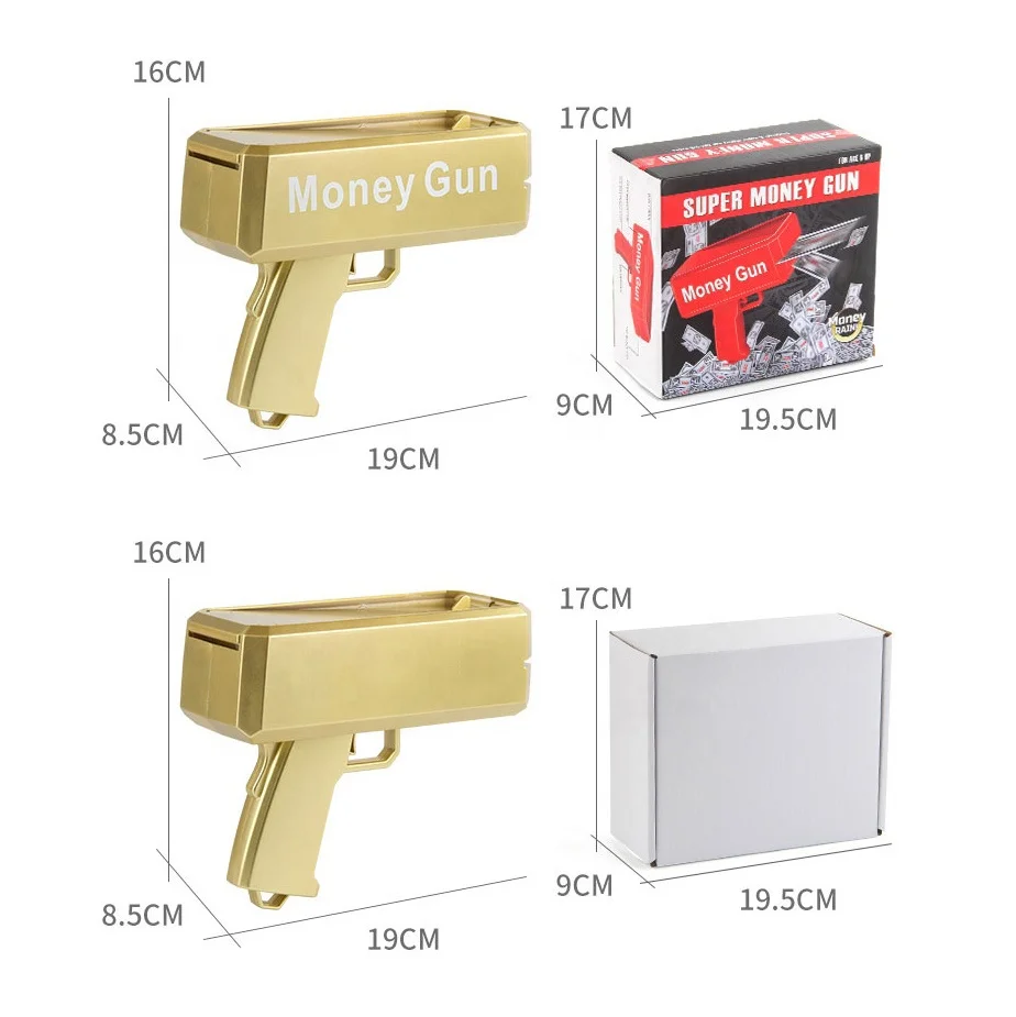 Wholesale Gold Money Gun Make Cash Money Rain de dinero Gun Toy Shot Spray Real Golden Money Toy  Gun for Party Custom Logo