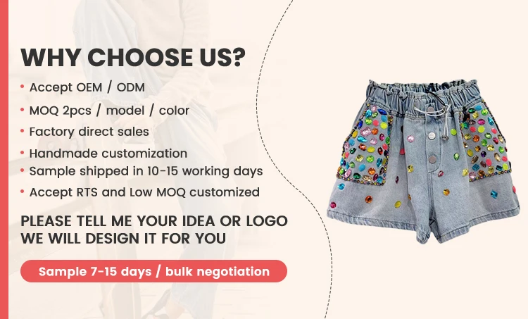 Summer Colored Diamonds Beaded Denim Shorts Ladies High Waist Street Wear Trendy Shorts manufacture