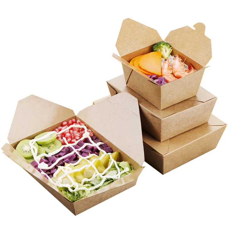 Custom Exquisite Disposable Kraft Paper Lunch Food Boxes Recyclable