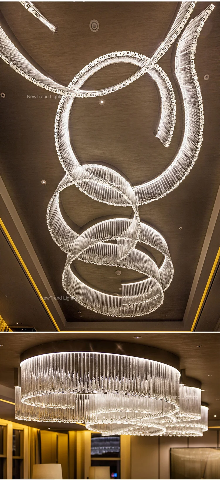cpl 383 bespoke lighting luxury indoor decoration hall hotel lobby banquet glass ceiling led ring chandelier-3