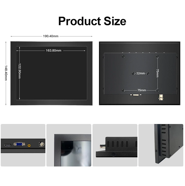 Factory Price 8 Inch Mini Industrial Metal Monitor Resistive Touch Screen VGA HD-MI Wall Mount Industrial Display