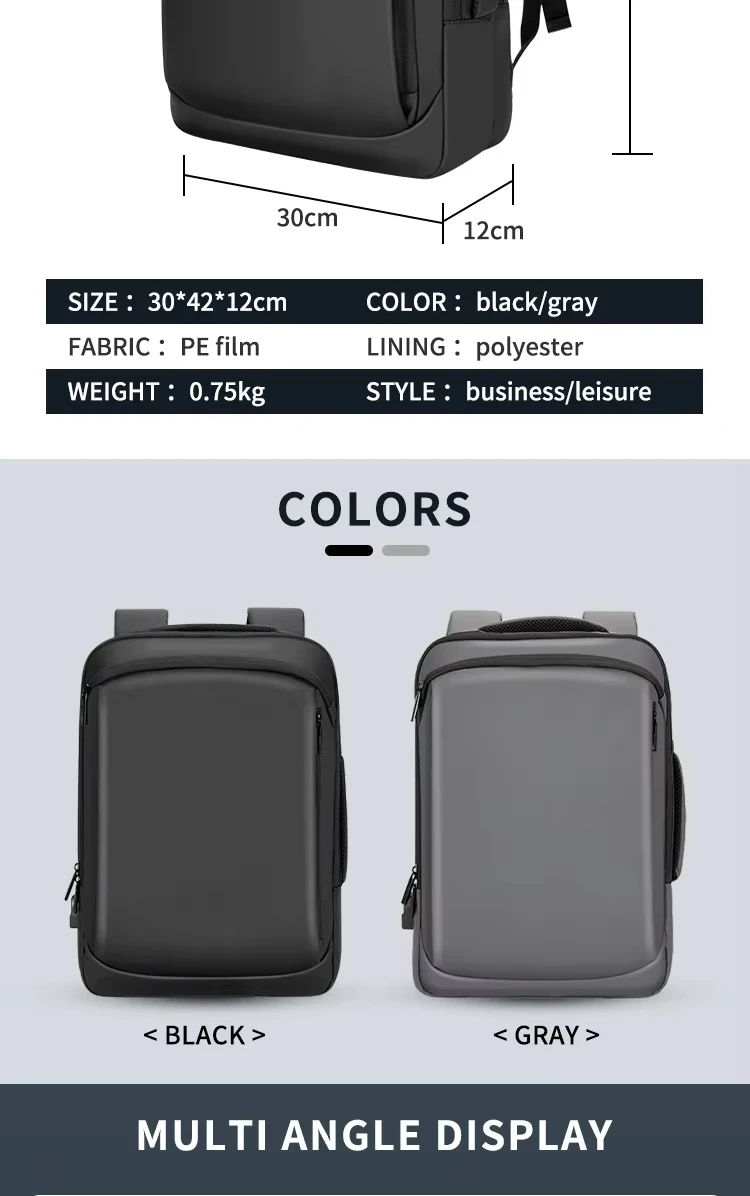 USB Charger Mobile Power Bank Large Capacity Business Travel Laptop Backpack Flat Back Bag