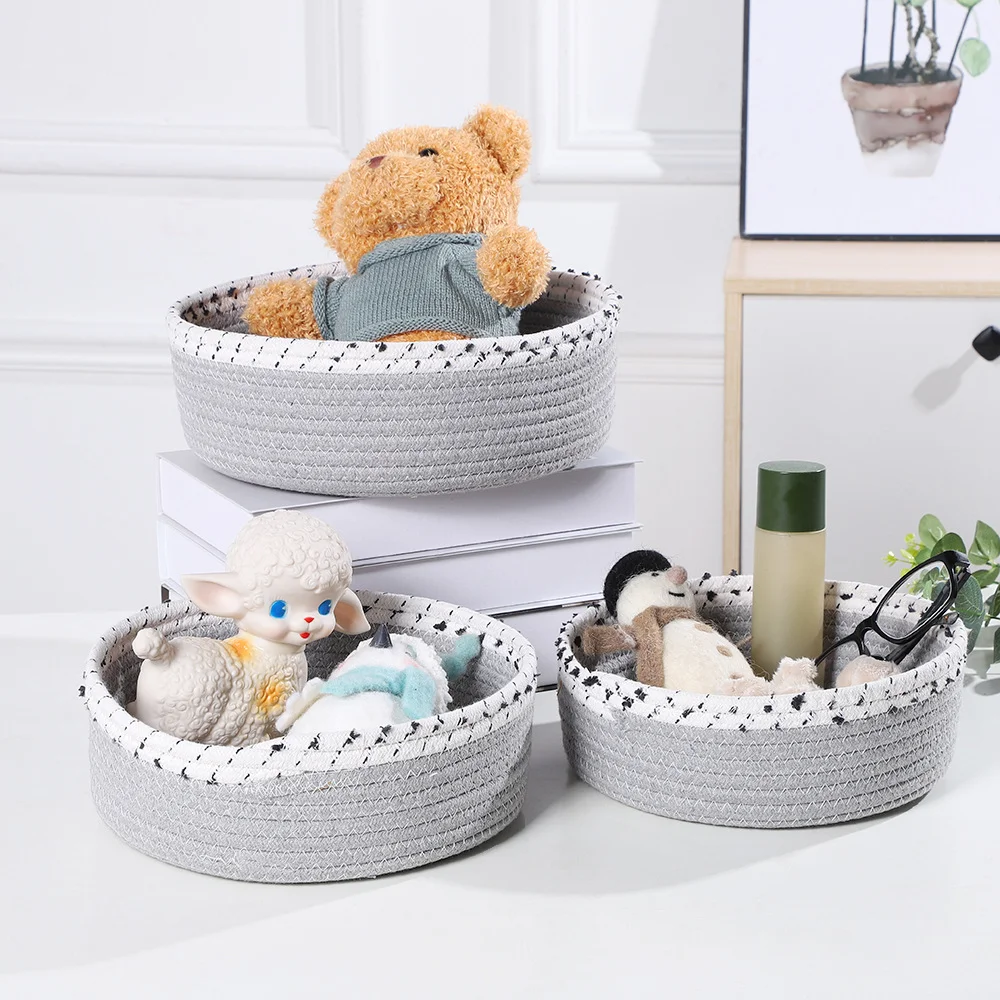 HUAYI   Woven handmade Cotton Rope Laundry Basket Storage Basket