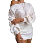 Sexy Women Dresses Women's Casual Loose Long Lantern Sleeve Sexy White Off Shoulder Sweater Dress