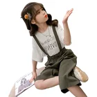 Kids White Crew Neck Short Sleeve Elastic Waist Girls Letter Cotton Clothing Sets Kids Cotton Worsted Suit