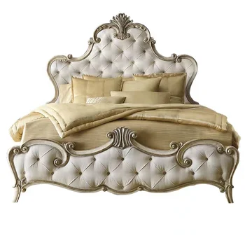French Luxury Classical Silver Color Royal Furniture Antique Elegant King size Bed room Furniture Bed Frame