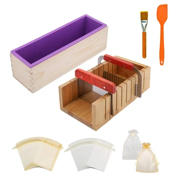 Handmade Silicone Soap Molds Kit Wavy & Straight Scraper Rectangular Silicone Soap Mold with Wood Box
