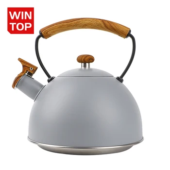 2.5L Food Grade Stainless Steel Whistling Tea Kettle For Stove Top  2.6QT Custom Top Seller Tea Pot With Wood Handle